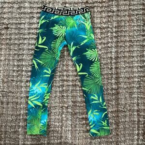 Versace Kids Tropical Jungle Print Greca Leggings Green Blue Youth S 6-7